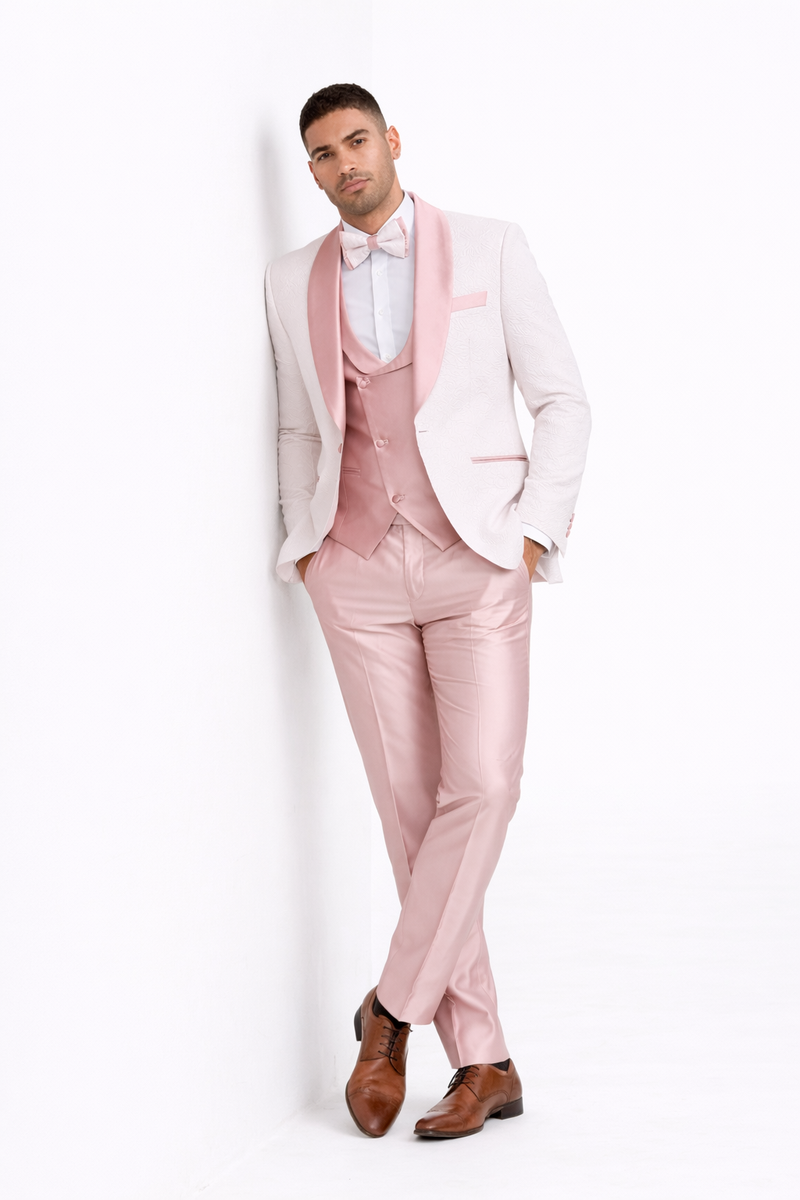 Mens White Pink Paisley Tuxedo-Rose Gold