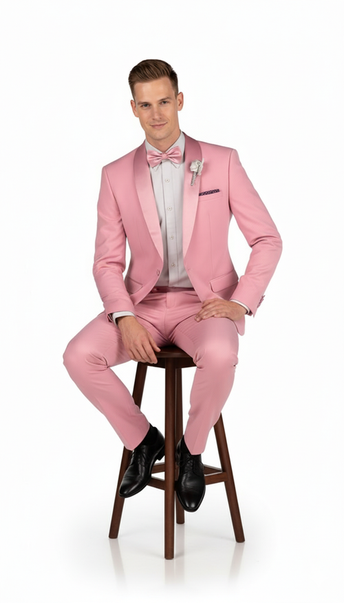 Men’s Rose Pink Tuxedo Suit – Slim Fit 2-Piece Wedding, Prom & Formal Wear Set