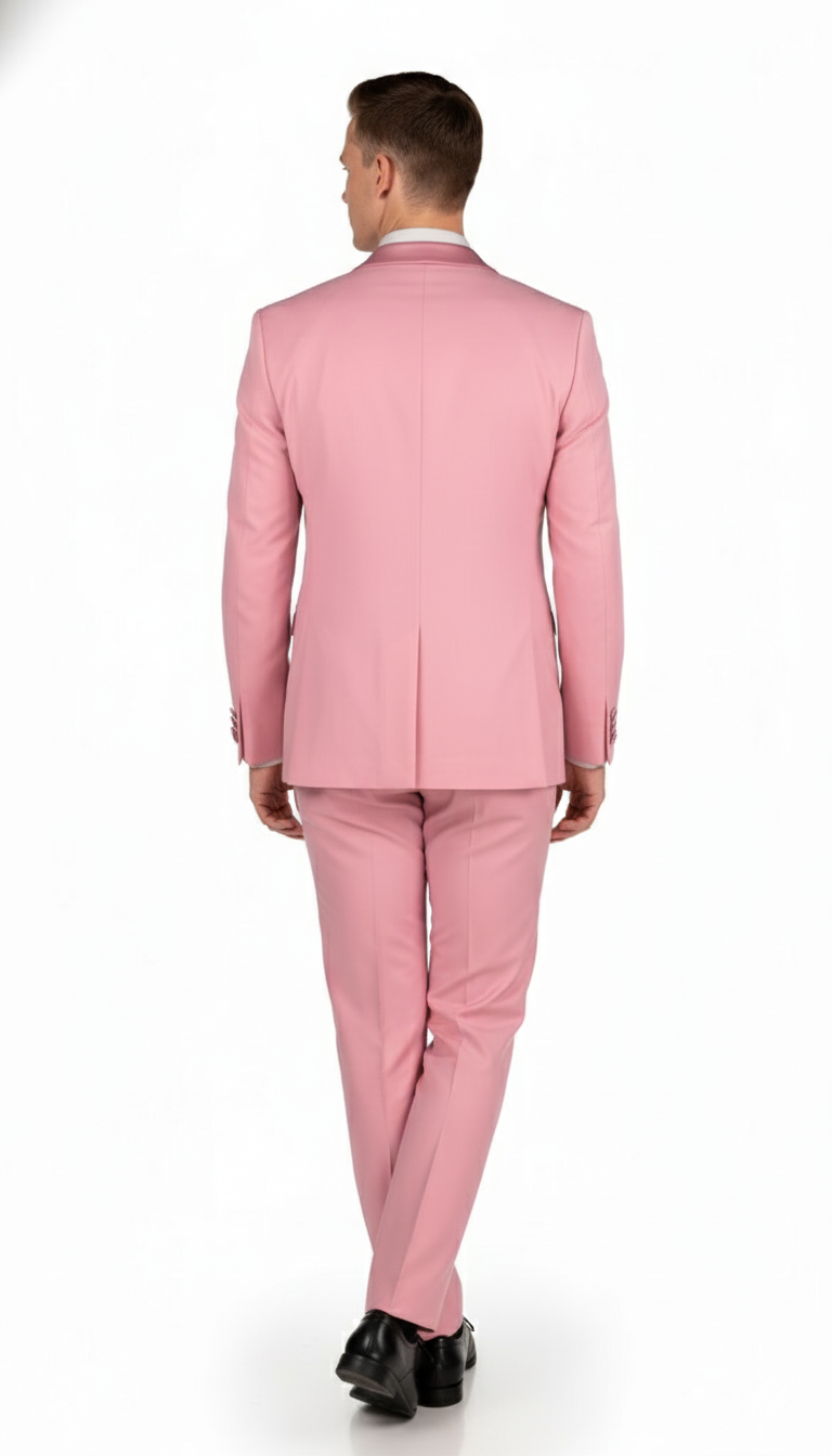 Men’s Rose Pink Tuxedo Suit – Slim Fit 2-Piece Wedding, Prom & Formal Wear Set