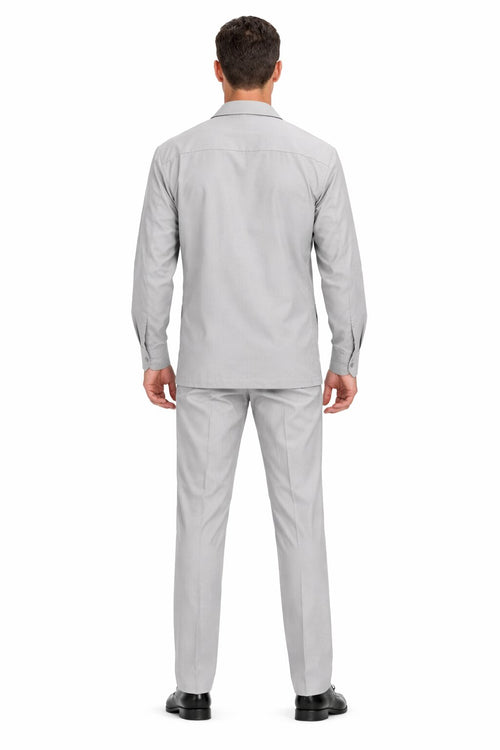 Mens Luxury Grey Wool Two-Piece Leisure Walking Suit