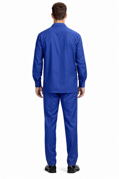 Mens Luxury Sapphire Blue Wool Two-Piece Leisure Walking Suit