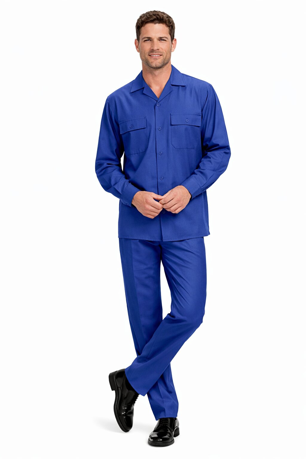 Mens Luxury Sapphire Blue Wool Two-Piece Leisure Walking Suit