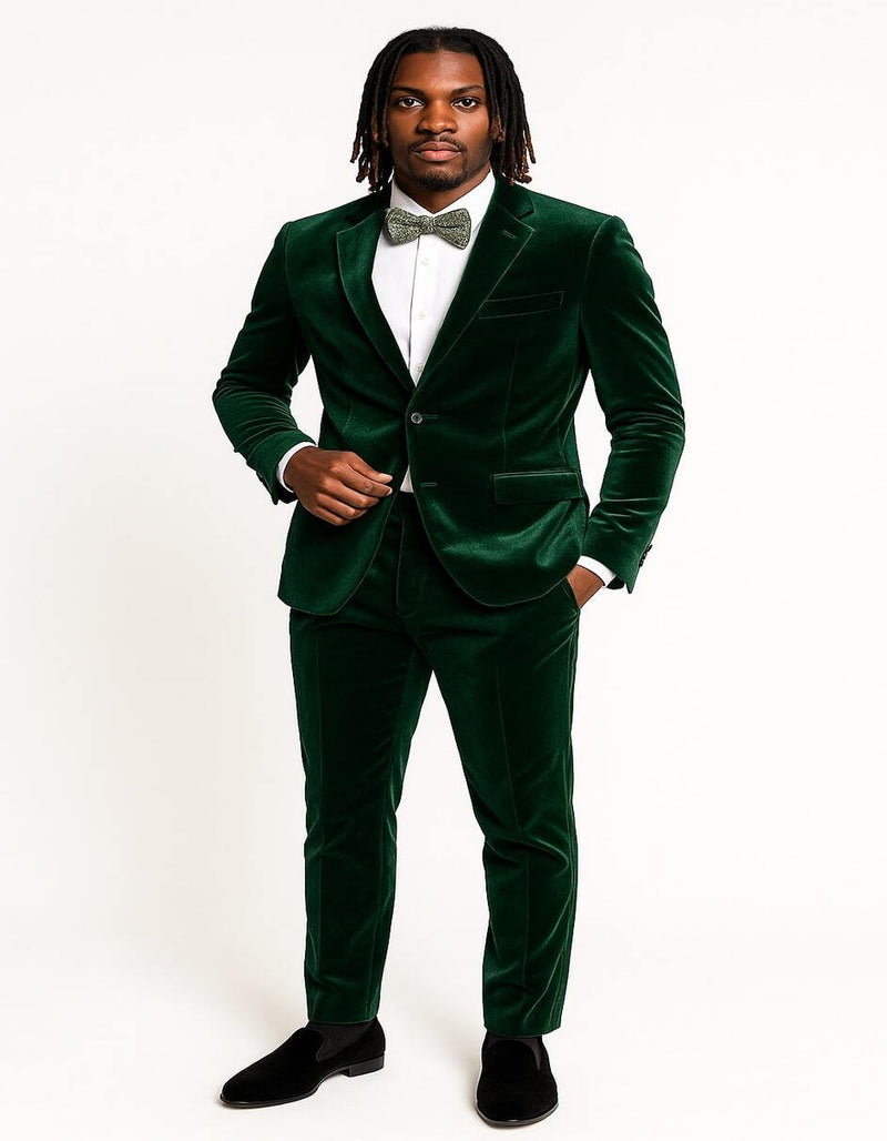 Mens Emerald Green Velvet Suit - Slim Fit Tuxedo for Weddings, Prom, and Carpet Events