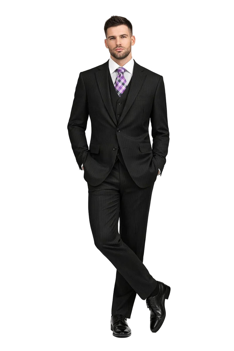 Classic Fit Tone on Tone Pinstripe Suit Color Black