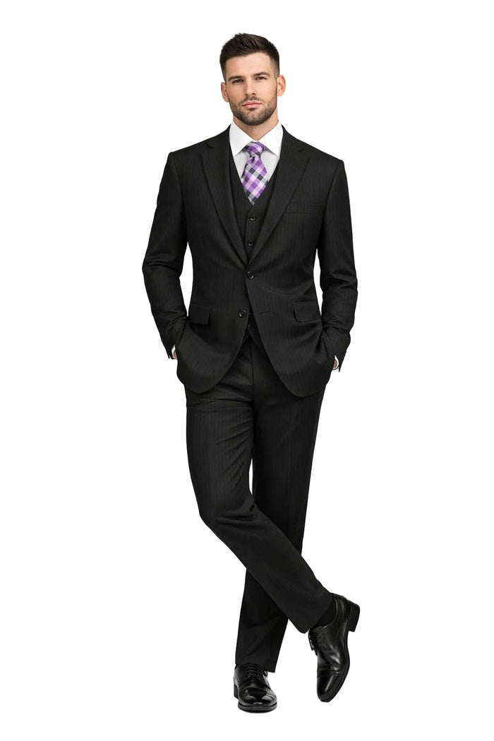 Classic Fit Tone on Tone Pinstripe Suit Color Black