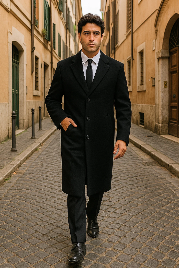Mens Topcoat Mens Dress Coat 'Harvard' Black cashmere Full-length - Men's Overcoat