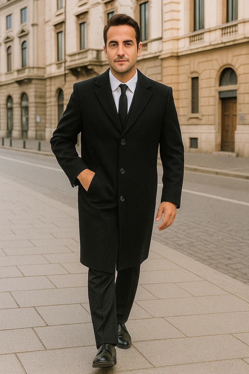 Mens Topcoat Mens Dress Coat 'Harvard' Black cashmere Full-length - Men's Overcoat