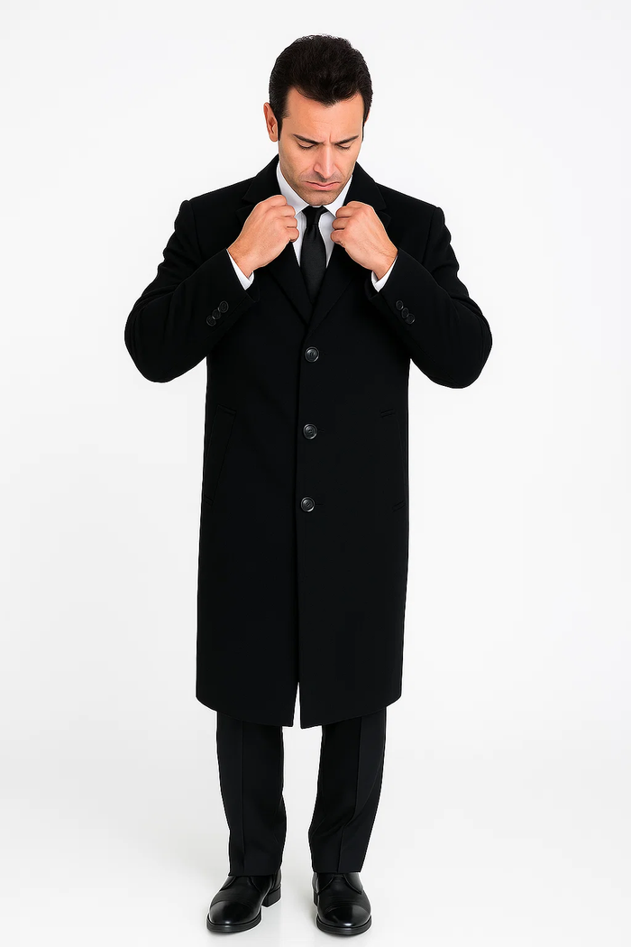 Mens Topcoat Mens Dress Coat 'Harvard' Black cashmere Full-length - Men's Overcoat