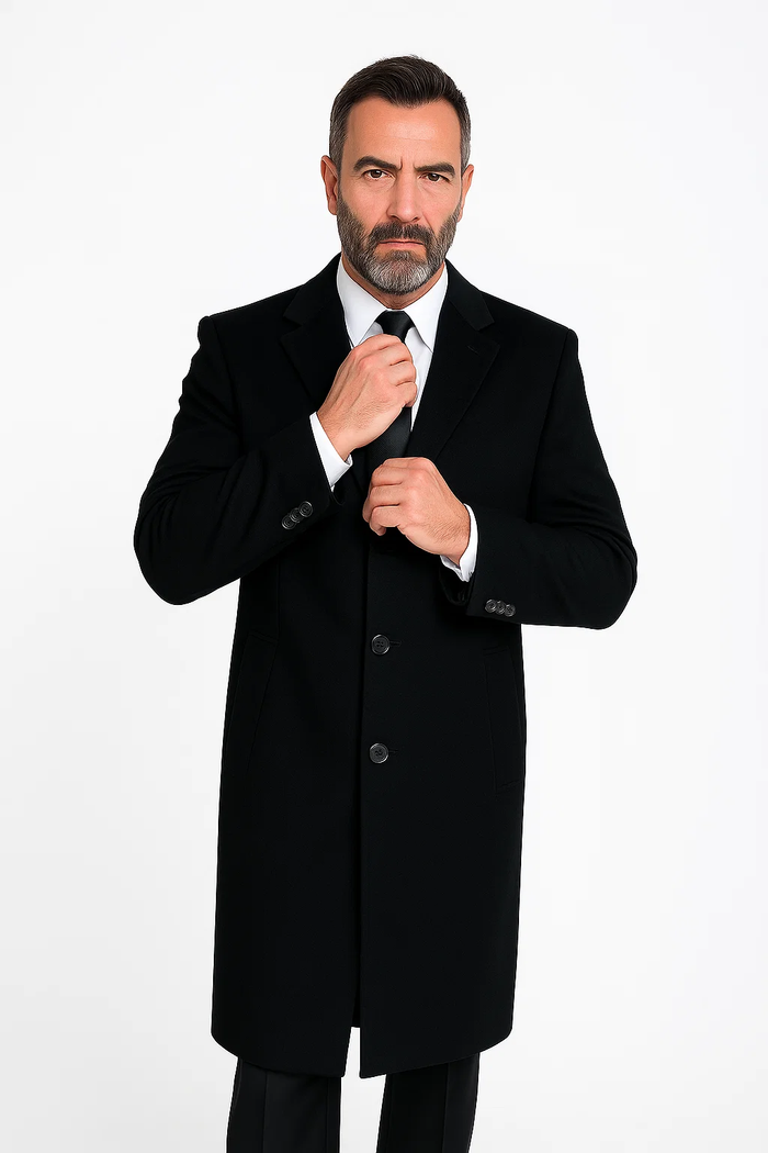 Mens Topcoat Mens Dress Coat 'Harvard' Black cashmere Full-length - Men's Overcoat
