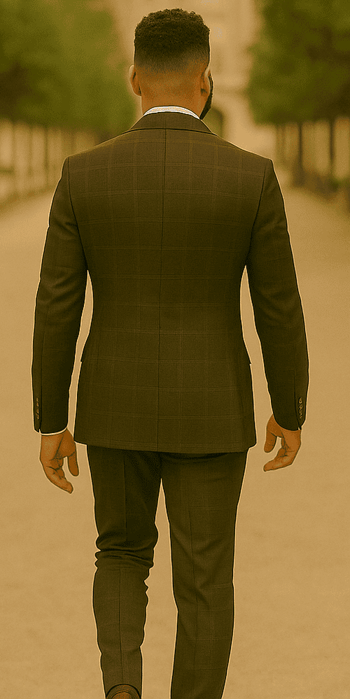 Men's Brown Plaid Slim Fit Suit by Rossiman Rossi – Peak Lapel Jacket & Tapered Pants