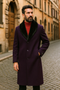 Men's (Removable ) Dress Coat Fur Collar Dark Purple 3 Button Full Length Overcoat ~ Long Men's Dress Topcoat - Winter coat full length Fabric Also