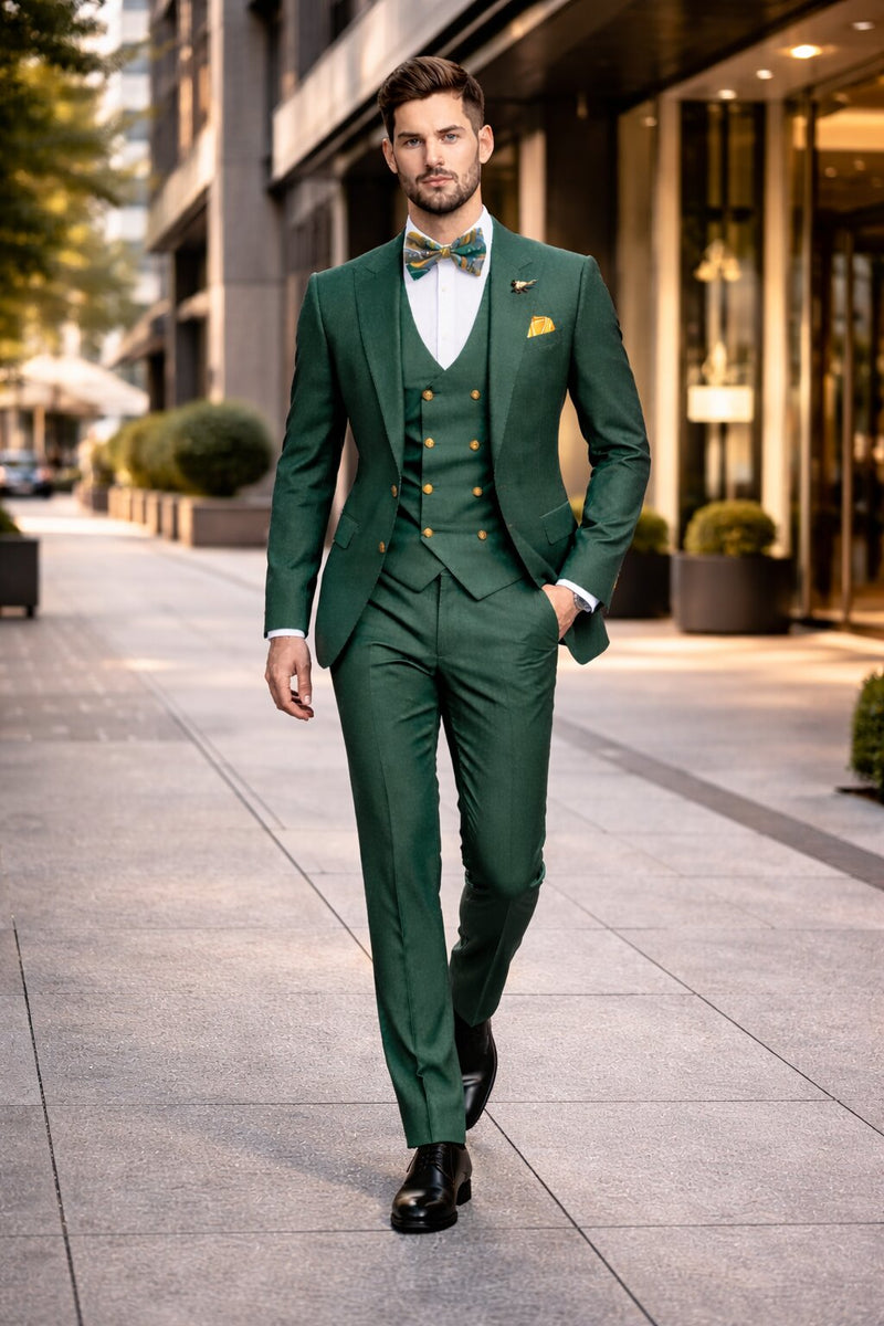 SKU#JA61583 Emerald Green and Gold Tuxedo Suit