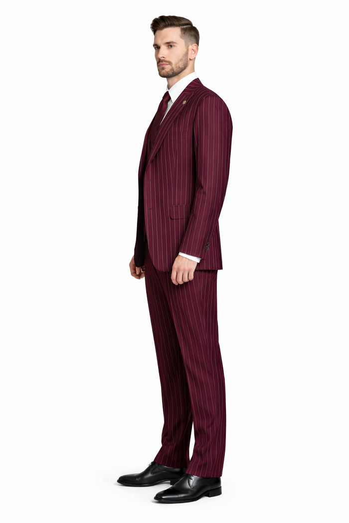 Men's Gangster Bold PinStripe Stripe Chalk Pinstripe Vested 3 Piece Fashion Suit 1920;s 30s Fashion in 10 Colors