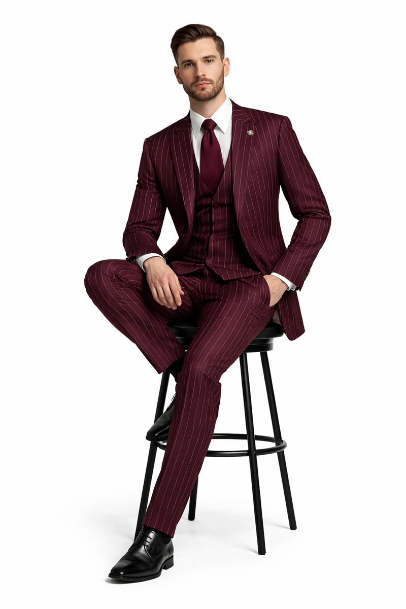 Men's Gangster Bold PinStripe Stripe Chalk Pinstripe Vested 3 Piece Fashion Suit 1920;s 30s Fashion in 10 Colors