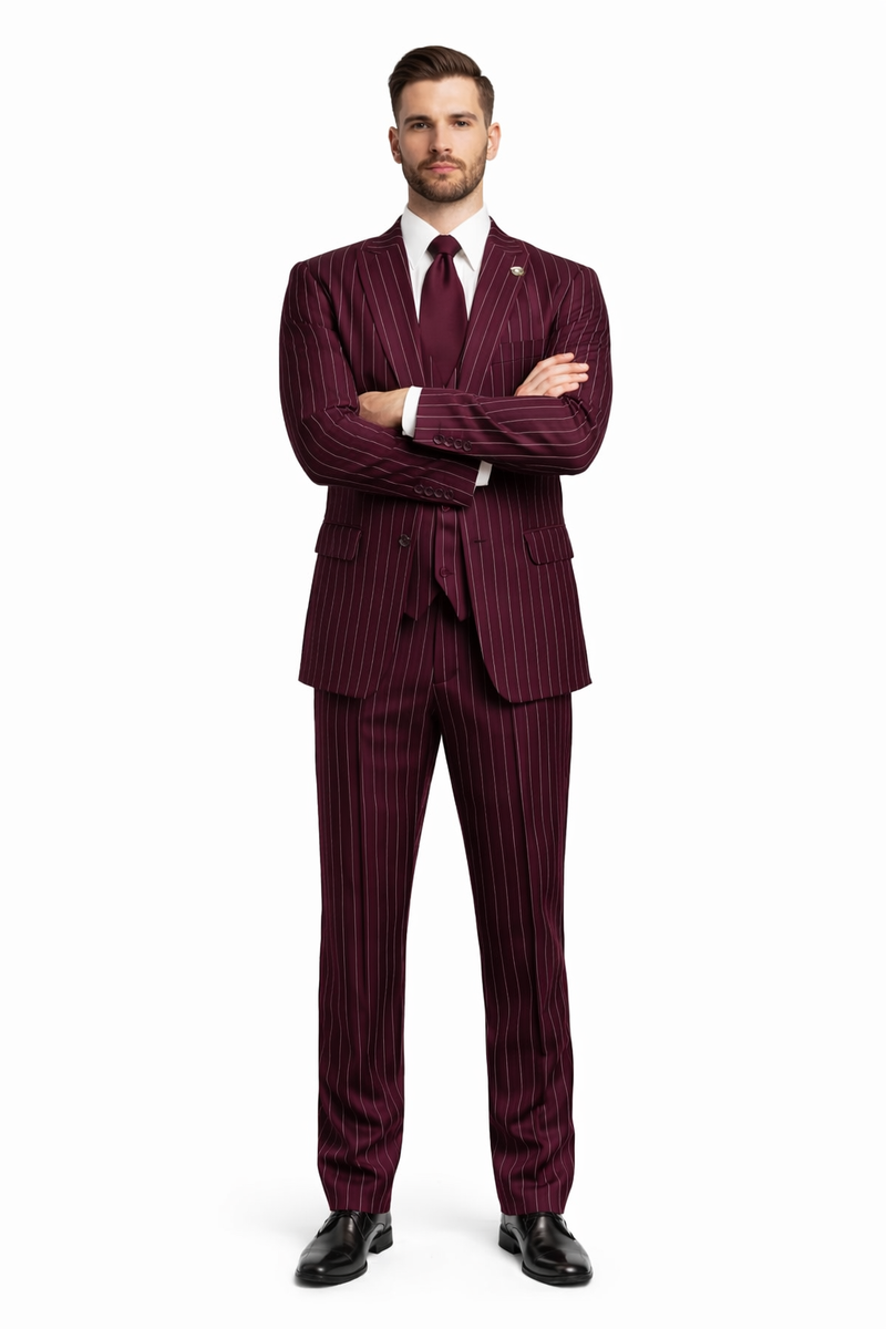 Men's Gangster Bold PinStripe Stripe Chalk Pinstripe Vested 3 Piece Fashion Suit 1920;s 30s Fashion in 10 Colors