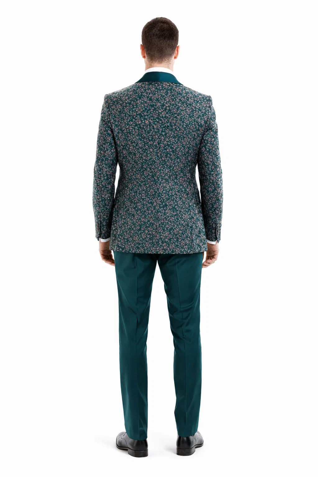 Men’s Green Splatter Print Prom Tuxedo – One Button Vintage Style with Shawl Lapel & Vest