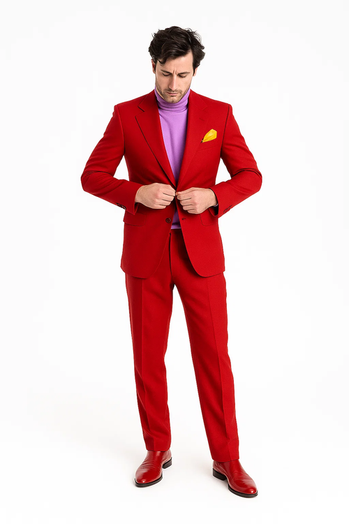 Discounted Jacket and Pants 2 Button Cheap Priced Business Suits Clearance Sale Hot Mens Red Suit