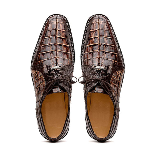 Marco Di Milano Caribe Men's Shoes Orix & Brown Exotic Hornback Crocodile Skin Derby Oxfords