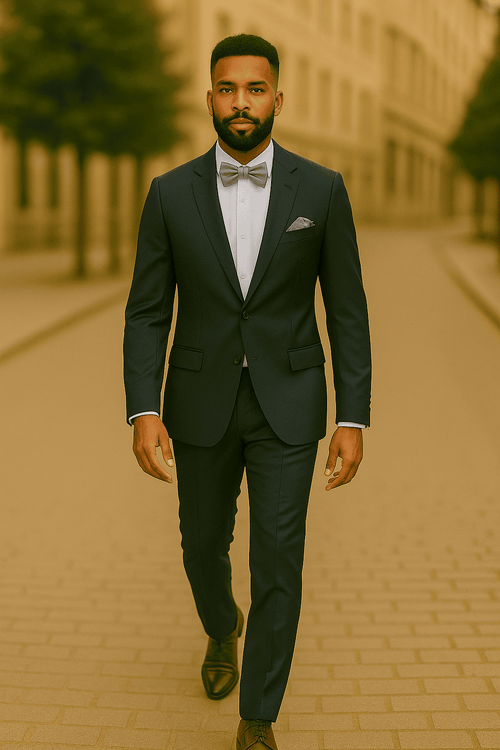 Men’s Slim Fit 100% Wool Suit by Rossiman Rossi – Peak Lapel Jacket & Plum Tapered Pants