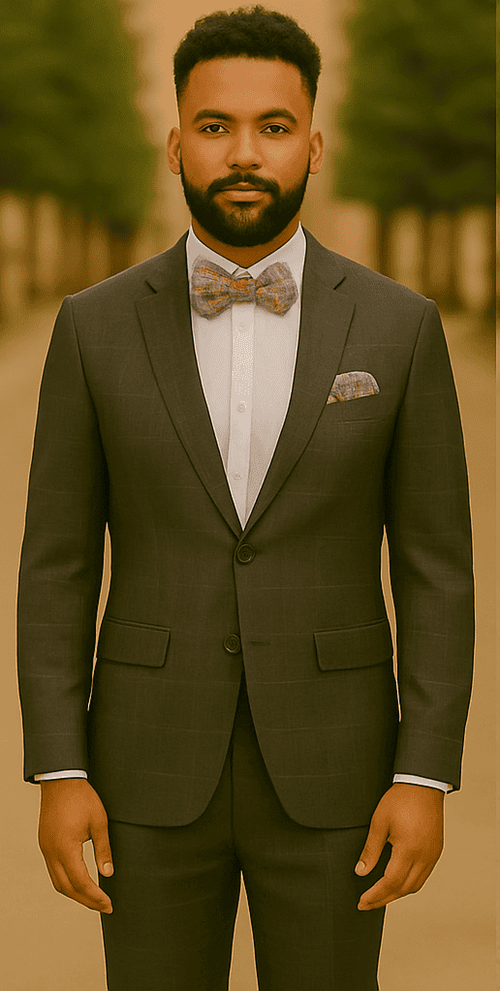 Men’s Slim Fit Charcoal Plaid Suit by Rossiman Rossi – 1-Button Jacket & Tapered Pants