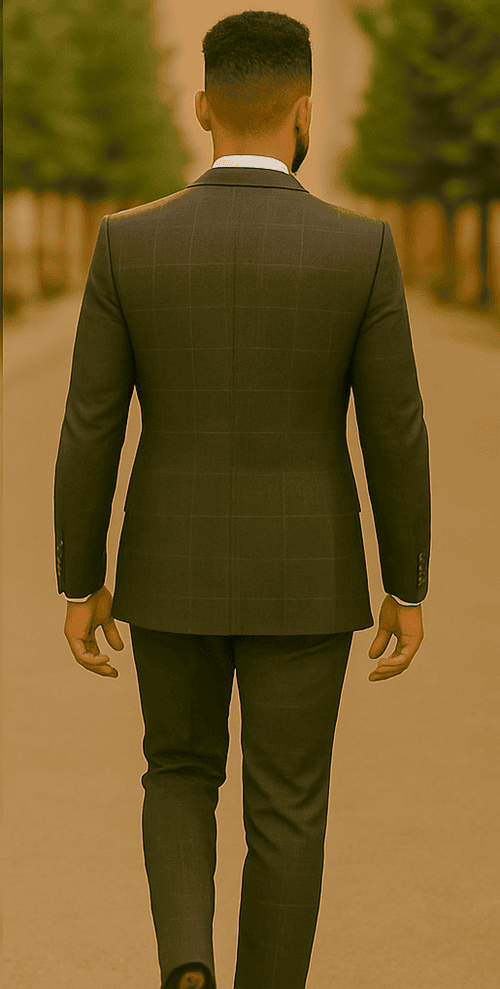 Men’s Slim Fit Charcoal Plaid Suit by Rossiman Rossi – 1-Button Jacket & Tapered Pants