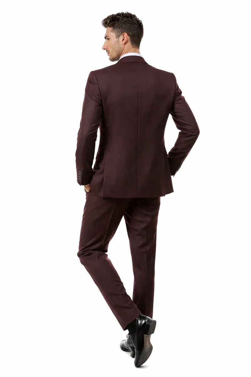 Mens Two Button Vested Vintage Style Tweed Wedding Suit Burgundy