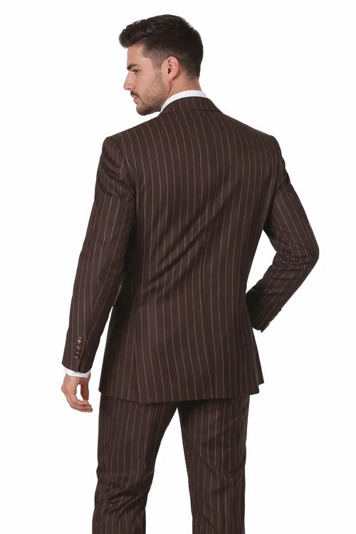 Men’s Vintage Brown Pinstripe 3-Piece Gangster Suit