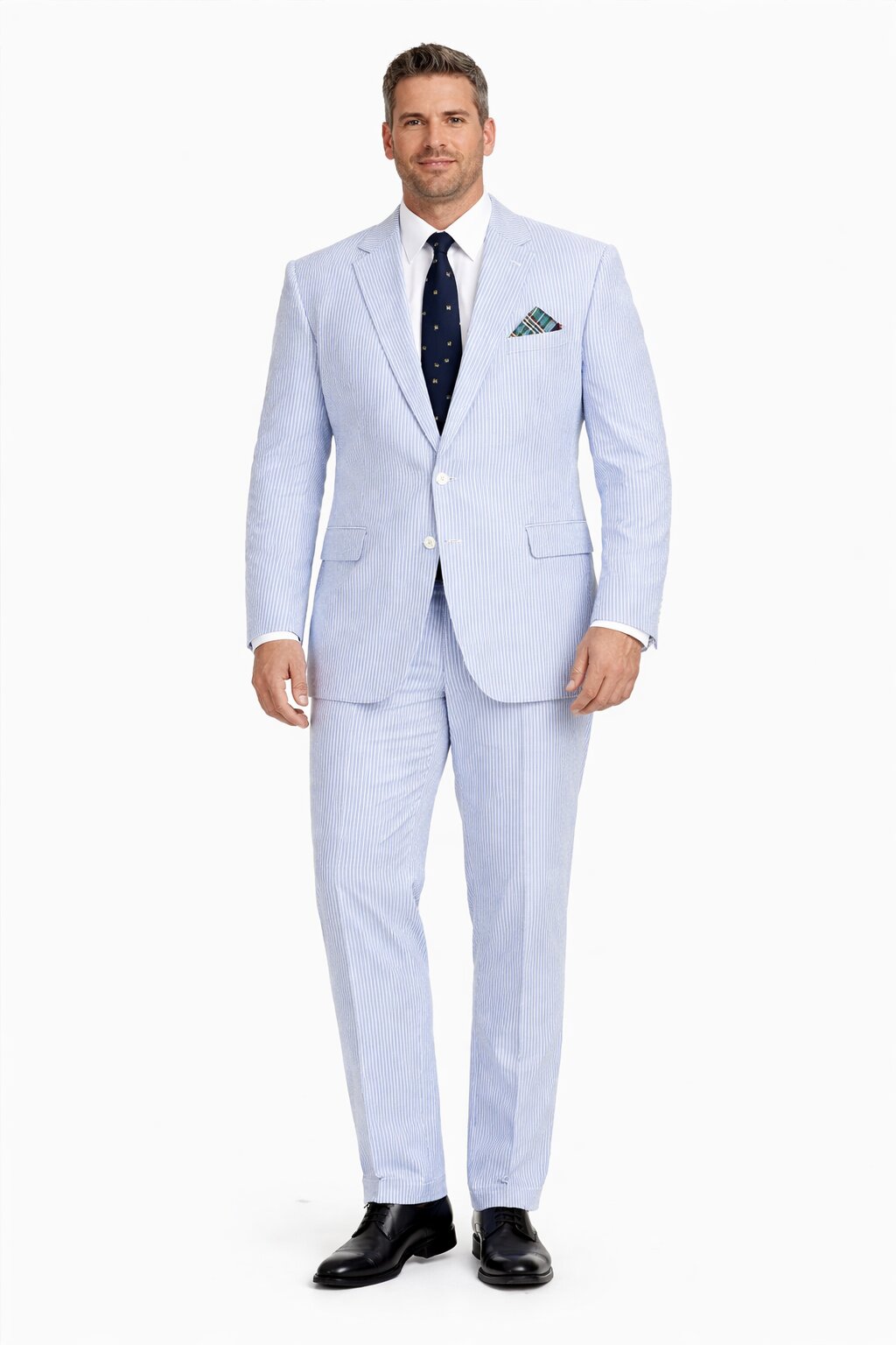 Men’s White and Black Seersucker Suit – Classic Lightweight Striped Summer Suit for Weddings and Formal Events