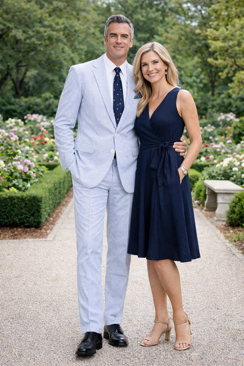 Men’s White and Black Seersucker Suit – Classic Lightweight Striped Summer Suit for Weddings and Formal Events