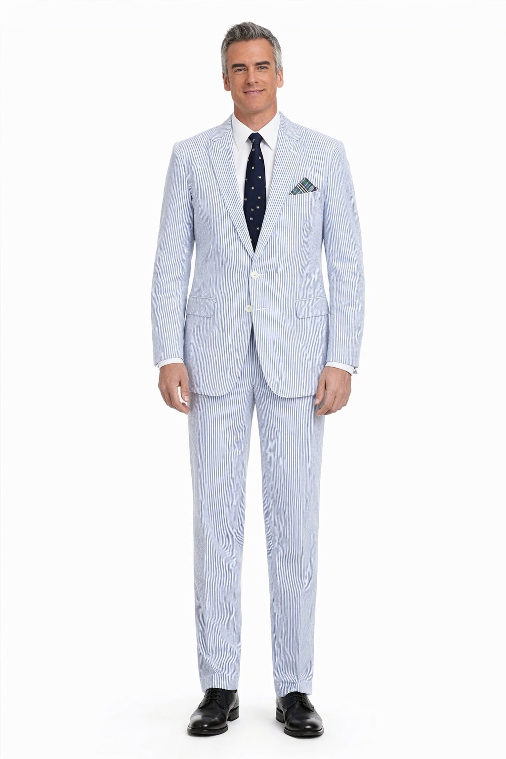 Men’s White and Black Seersucker Suit – Classic Lightweight Striped Summer Suit for Weddings and Formal Events