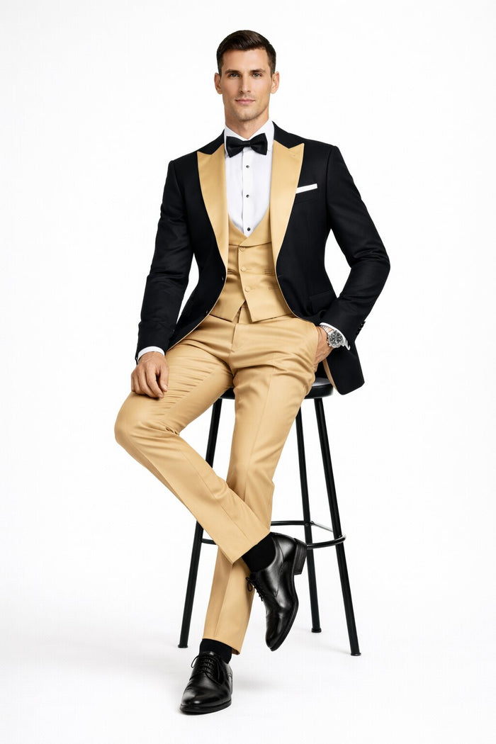 Statement Mens Champagne 3 Piece Modern Fit Designer Tuxedo