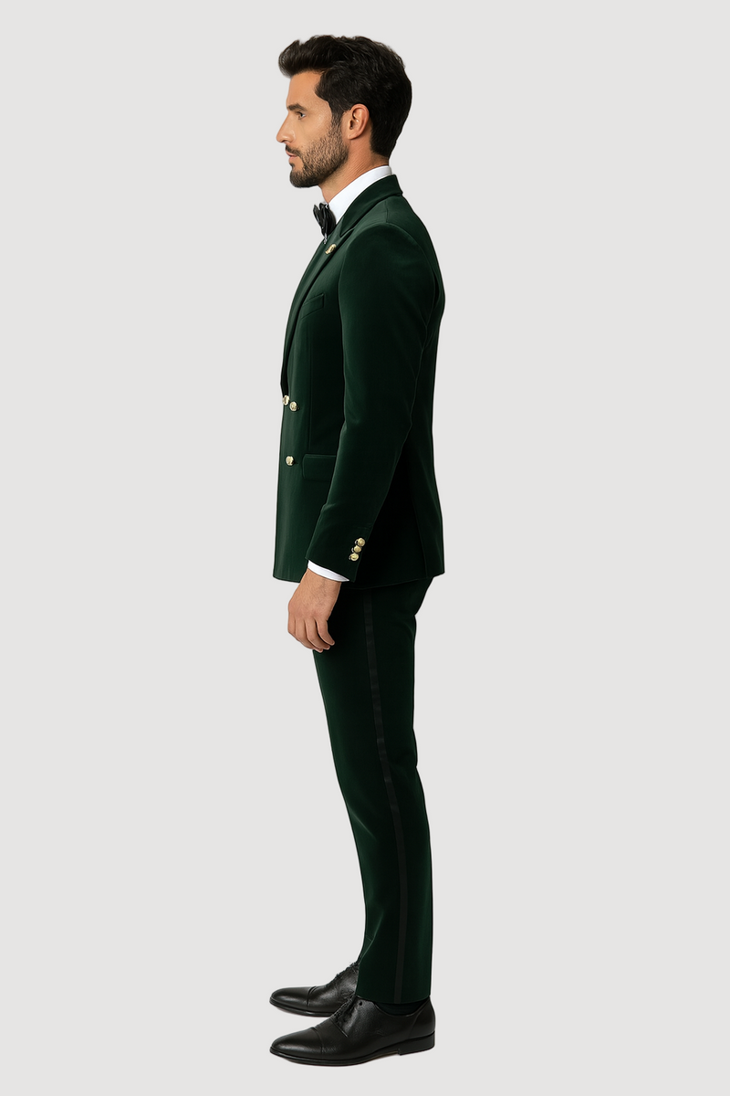 Mens Velvet Suit - Slim Fit  Double Breasted Suit - Blazer and Pants Green