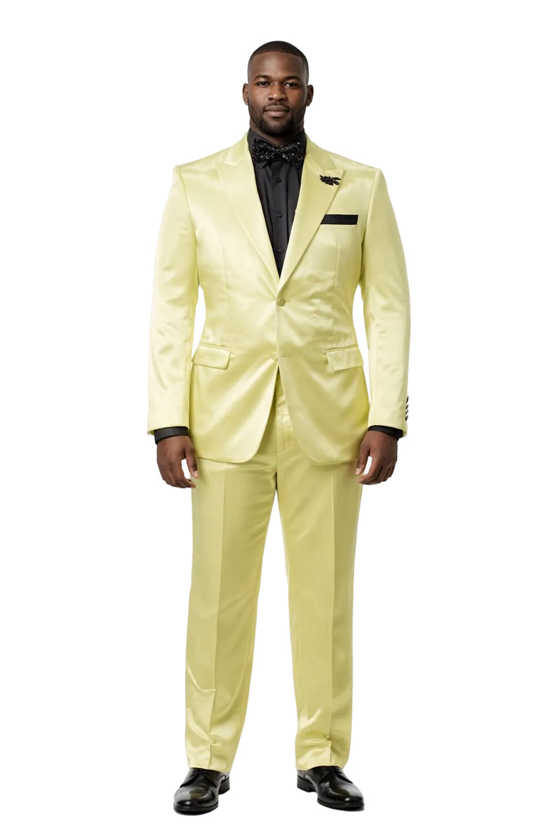Mens Shiny Blazer - Ivory Sateen Vested Suit