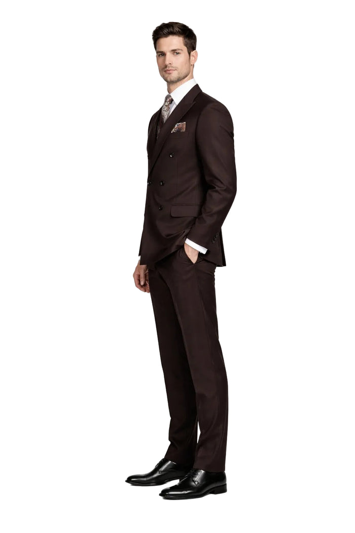 Men's Designer Double Breasted Wool Suit in Brown