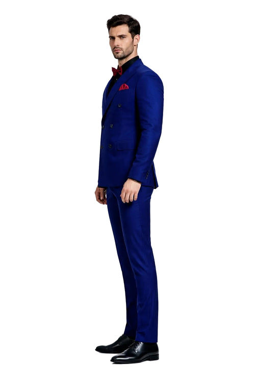 Ultra Slim Fit Double Breasted Sapphire Suit - Narrow Leg Pants - Gucci Cut - Tapered Jacket