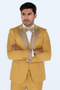 Alberto Nardoni men's champagne gold 4-piece tuxedo: Textured lapels, bowtie, and tailored pants. Features a white dress shirt and slim, modern fit. Perfect for prom or weddings.