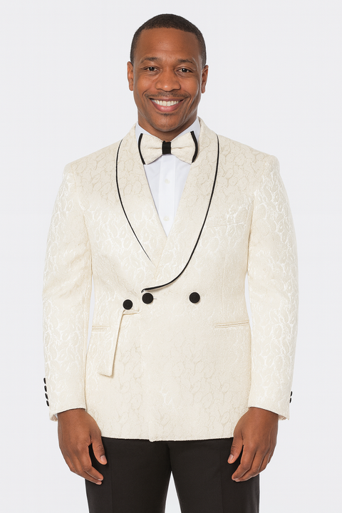 Mens Champagne Wedding Tuxedo – Three Piece Paisley Prom Suit