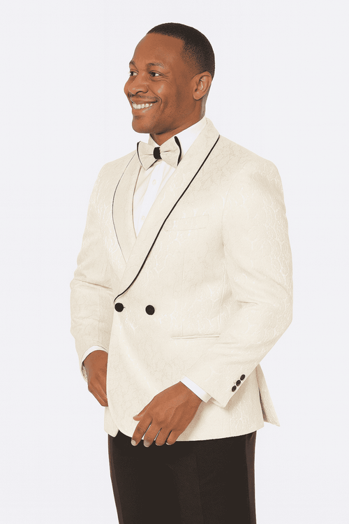 Mens Champagne Wedding Tuxedo – Three Piece Paisley Prom Suit