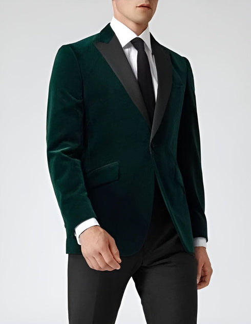 Men's Dark Green Velvet Slim Fit Casual Blazer On Sale