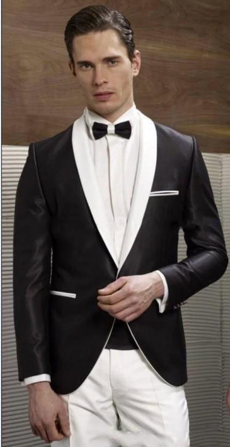 Mens Black and White Prom Suit - Black and White Wedding Groom Suit