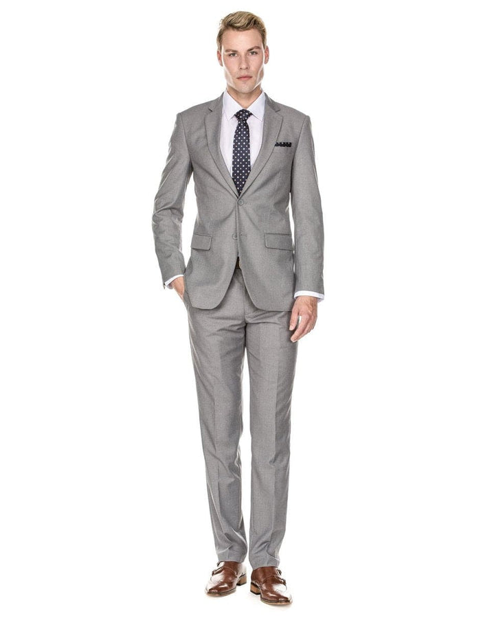 Mens Cheap Grey Suit 2 Button Modern Fit Suit Light Grey