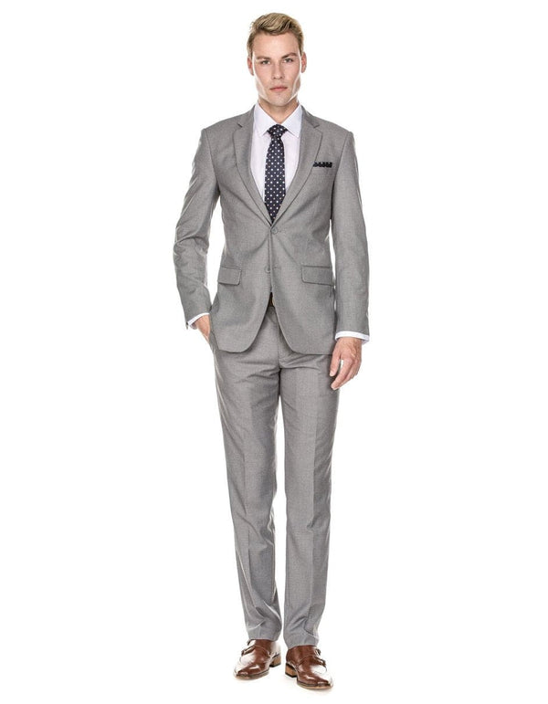 Mens Cheap Grey Suit 2 Button Modern Fit Suit Light Grey