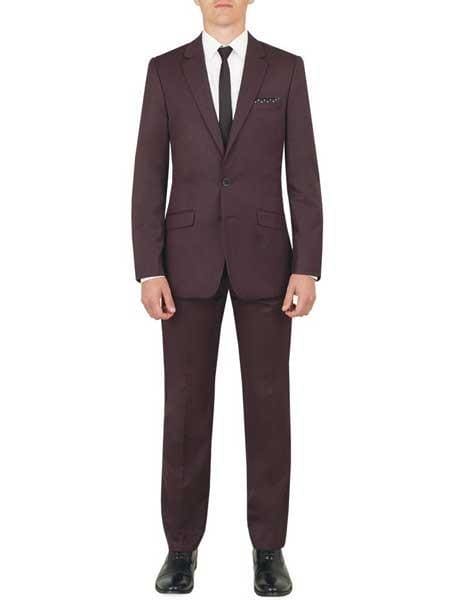 Men's Burgundy Two Button 65% Tetron 35% Viscose Slim Fit Burgundy Suit - AlbertoNardoniStore