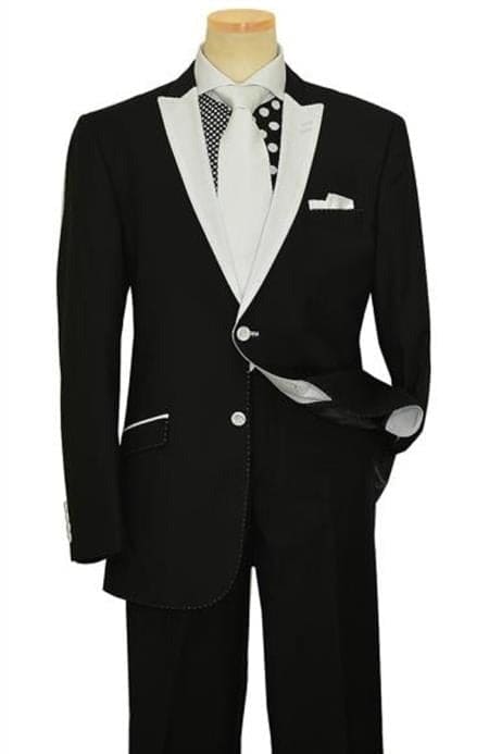 Mens Black and White Prom Suit - Black and White Wedding Groom Suit