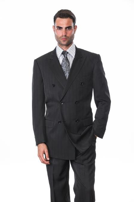 Double breasted Pinstripe Suit - BLACK ON BLACK DOUBLE BREASTED SUITS Men's SUIT WITH Stripe ~ Pinstripe Shadow Tone On Tone Pattern Suit - AlbertoNardoniStore