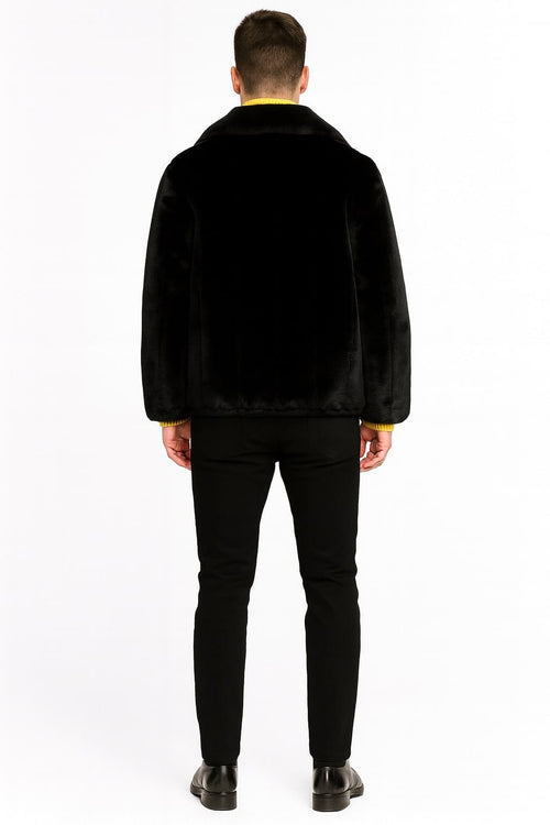 Mens Black Faux Fur Jacket – Luxury Winter Zip-Up Coat with Soft Plush Finish