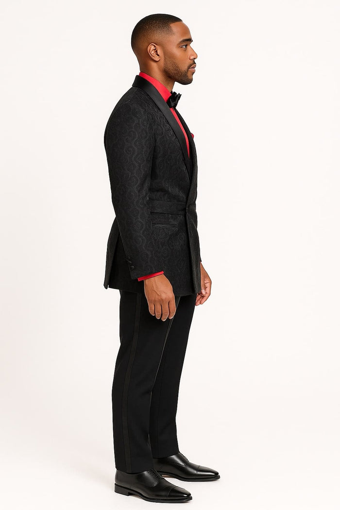Mens Black Paisley Tuxedo Jacket with â€“ Elegant Formalwear Smoking Jacket