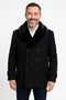 Mens Black Peacoat Wool Overcoat with Faux Fur Shawl Collar â€“ Double-Breasted Winter Peacoat