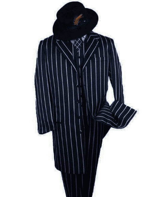 Mens Pimp Suit -Gangster Suit - Mobster Suit - Mafia Suit For Mens Gangster Zoot Suit in Black & White Chalk Stripe