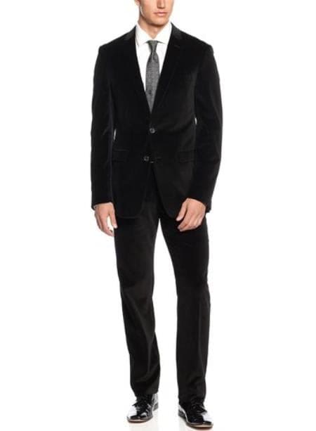 Men's Black 100% Cotton Velvet Suit On Sale